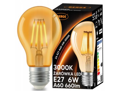 LED žárovka E27 s vláknem Amber - 6W - teplá bílá