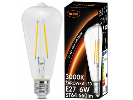 LED žárovka s vláknem E27 - ST64 - 8W - teplá bílá
