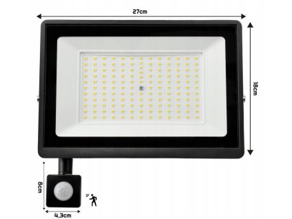 LED reflektor IP65 - 100W - 9000lm s pohybovým a soumrakovým senzorem - studená bílá