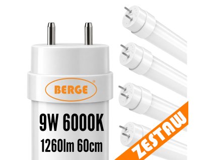4x LED trubice 60cm T8 9W 1260lm 6000K G13 - studená bílá