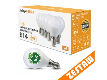 Sada 6 LED žárovek E14 7W G45 600lm 4500K - neutrální bílá