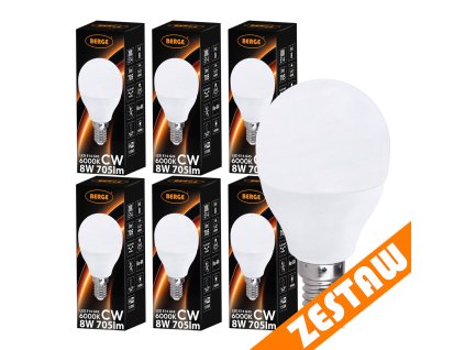 SADA 6x LED žárovka G45 E14 8W 705lm - studená bílá