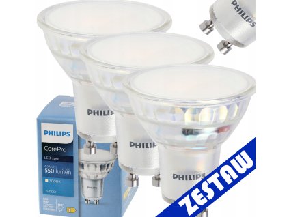 SADA 3x žárovka Philips GU10 4,9W 550lm 112lm/W 3000K EyeComfort CorePro