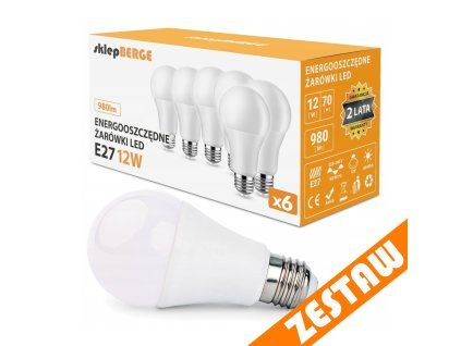 30751 sada 6x led ziarovka e27 12w studena biela