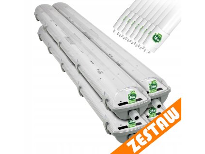 Sada 4 hermetických LED svítidel do fólie 120 cm + 8 zářivek G13 18 W