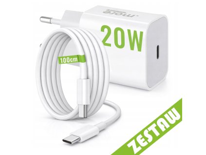 Sada: rychlá síťová nabíječka 20 W + USB-C kabel 100 cm (1 m), napájecí adaptér