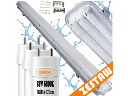 LED hermetické svítidlo 120cm 54W 5400lm 6000K + 3x prémiové LED trubice
