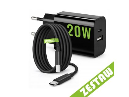 Sada: rychlá síťová nabíječka USB / USB-C / USB-A + kabel USB-C 1 m (100 cm), 20 W