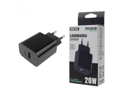 Duální rychlonabíječka do zásuvky 20W Napájecí zdroj USB-C USB-A Cube Černá