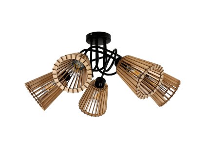 LED stropní svítidlo LOFT 5XE27 dřevené kuželové