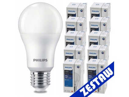SADA 10 KS LED žárovek PHILIPS E27 4,9W 470lm - teplá bílá