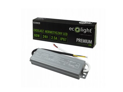 24V LED napájecí zdroj hermetický 60W 2,5A vodotěsný transformátor PREMIUM