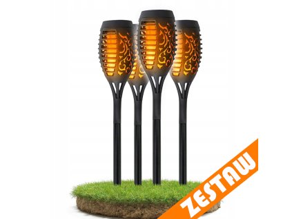 SADA 4 solárních LED svítilen s efektem plamene a ohně IP44 do zahrady