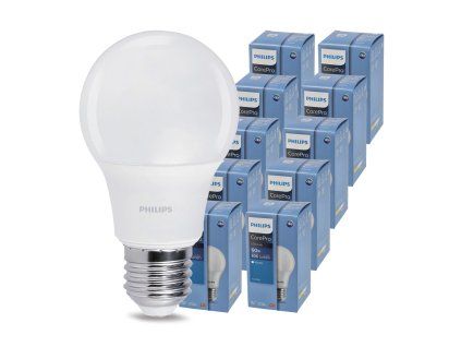 10x LED žárovka PHILIPS E27 8W a60 – studená barva 6500k corepro premium