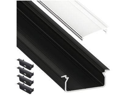 Černý zapuštěný hliníkový profil pro LED + sada 2m