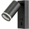 LED nástěnné svítidlo GU10 s vypínačem a USB portem - černá