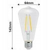 52672 2 led zarovka s vlaknem e27 st64 8w tepla bila