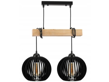 51745 led stropni svitidlo zavesne dreveny tram 2xe27 koule cerna