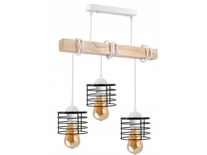 48394 48394 led zavesne stropni svitidlo drevene bile 3xe27 loft pruzina