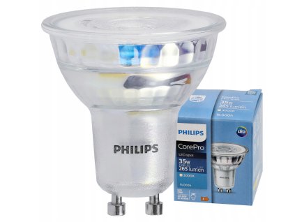 48166 48166 led zarovka philips gu10 3 5w 255lm 36 tepla bila 3000k corepro premium