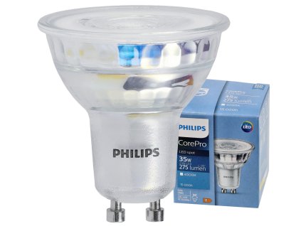 48169 48169 led zarovka philips gu10 3 5w 275lm 36 neutralni bila 4000k corepro premium