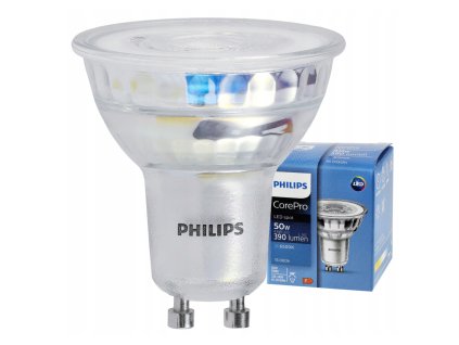 47443 47443 led zarovka philips gu10 4 6w 390 lm 36 studena bila corepro premium