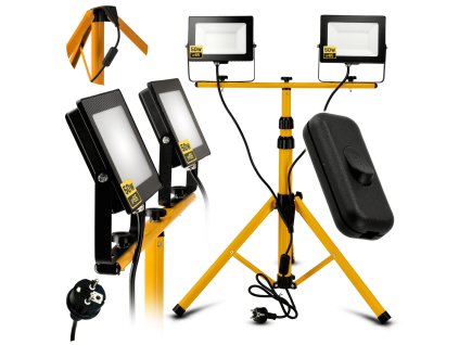 36957 sada led reflektor 2x 50w studena bila 160cm stativ vypinac