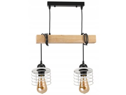 44968 zavesne stropni svitidlo led dreveny tram 2xe27 lustr spring white