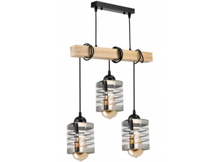 44602 zavesne stropni svitidlo led dreveny tramovy 3xe27 loft sklenene pasy
