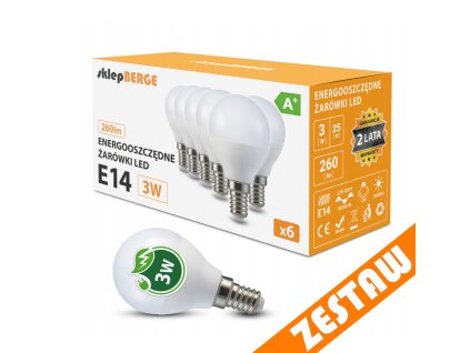 SADA 6x LED žiarovka E14 G45 3W guľová 270lm - studená biela