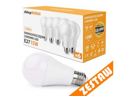 SADA 6x LED žiaroviek E27 A60 15W 1200lm 3000K - tepla biela
