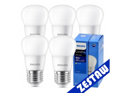 SADA 5x Philips LED žiarovka E27 5W 470lm 2700K EyeComfort CorePro P45