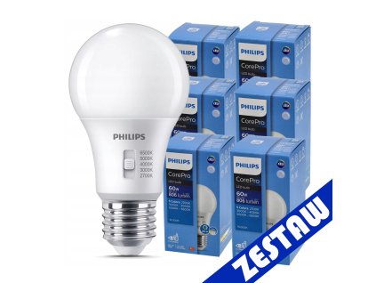 6x stmievateľná LED žiarovka E27 8W 806lm 5CCT CorePro 2700K - 6500K