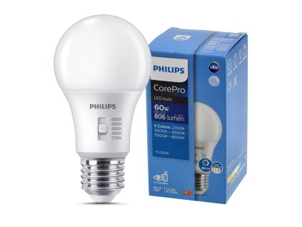 LED žiarovka E27 stmievateľná 8W 806lm A60 5CCT Philips 2700K - 6500K