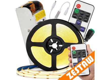 Sada LED pásků COB 12V 5m Neon 4000K 60W - zdroj + ovladač