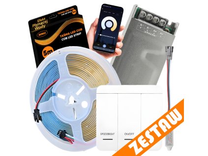 Sada digitálních LED pásků 5m COB 65W WS2811, regulátor, napájení 24V