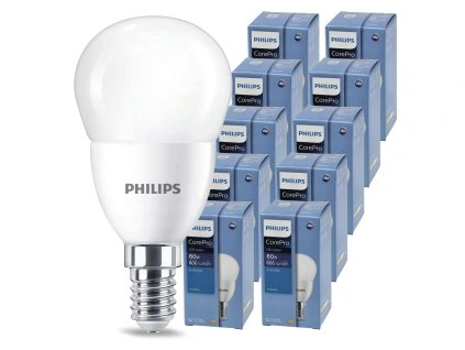 10x LED žiarovka PHILIPS E14 72 – studená farba 6500K 230V CorePro