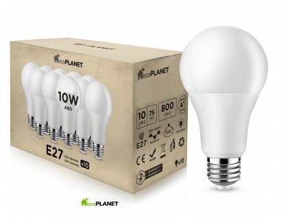 10x LED žiarovka - ecoPLANET - E27 - 10W - 800Lm - neutrálna biela