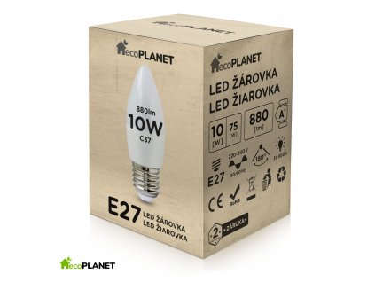 LED žiarovka - ecoPLANET - E27 - 10W - sviečka - 880Lm - neutrálna biela