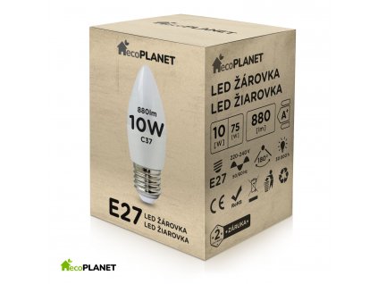 LED žiarovka - ecoPLANET - E27 - 10W - sviečka - 880Lm - studená biela