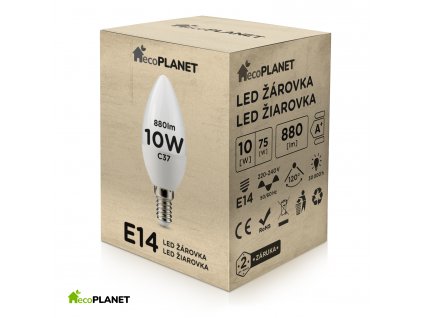 LED žiarovka - ecoPLANET - E14 - 10W - sviečka - 880Lm - studená biela