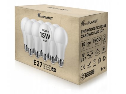 10x LED žiarovka ecoPLANET - E27 - A60 - 15W - 1500Lm - studená biela