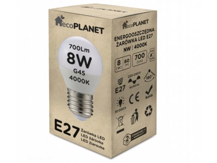 LED žiarovka E27 - G45 - 8W - 700lm - neutrálna biela