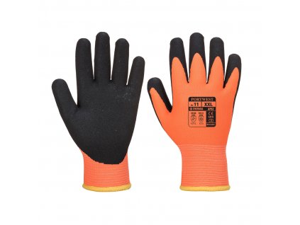 Using innovative technology this glove repels water and heavy oils. Liquid placed on this glove rolls off, protecting the underlying surface. The twin liner traps heat and allows breathability. Sandy palm finish gives improved grip.