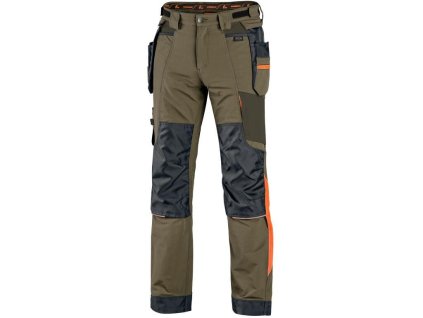 Kalhoty CXS NAOS pánské, khaki-olive, HV oranžové doplňky (Velikost 46)