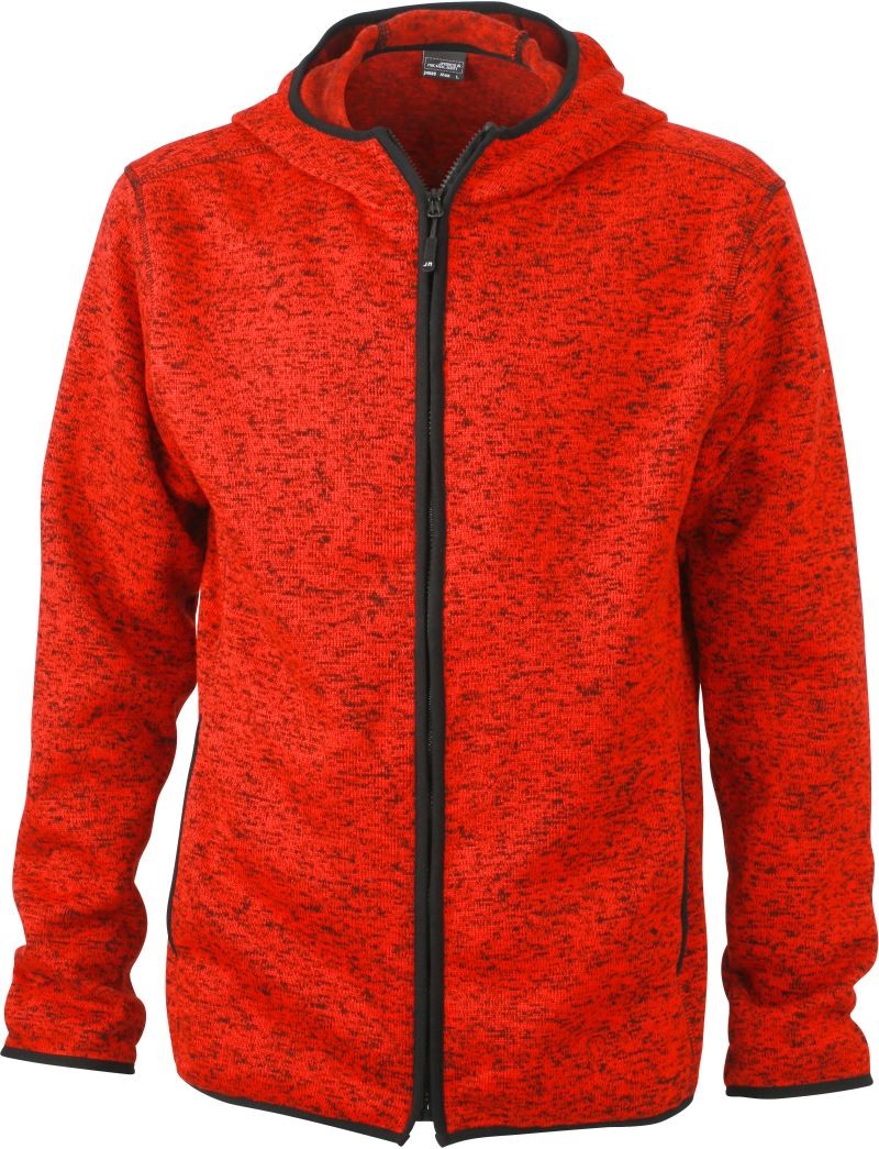 Pánská pletená fleecová mikina s kapucí JN 589 Velikost: XL, Barva: 07 - červená