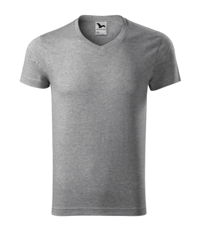 146 Slim Fit V-neck Tričko pánské Velikost: M, Varianta: tmavě šedý melír