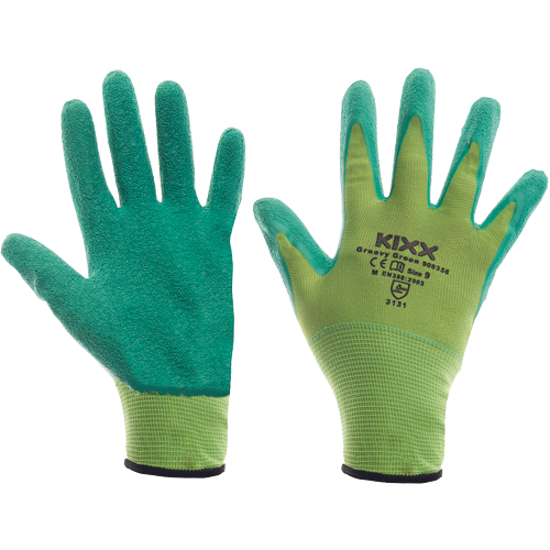 GROOVY GREEN rukavice nylon. latex. dlaň Velikost: 9, Barva: Zelená