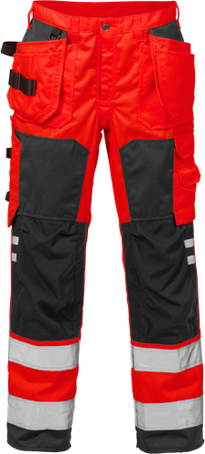 Výstražné řemeslnické kalhoty tř. 2 2025 PLU Velikost: D100, Barva: Hi-Vis Red/Black