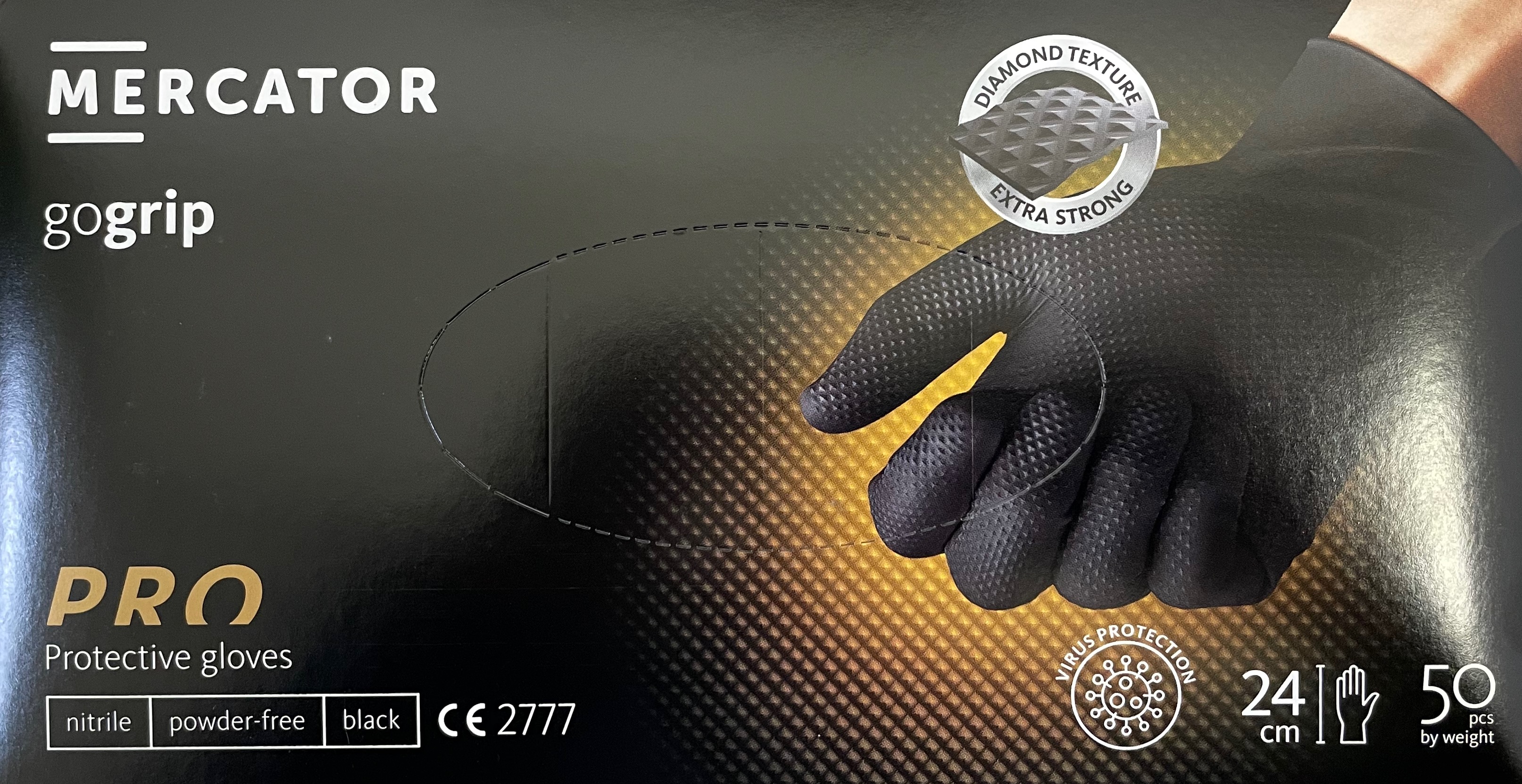 Nitrilové rukavice MERCATOR® GO GRIP black - 50 ks Velikost: M